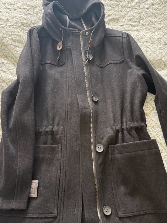 L.L. Bean Jackets & Blazers - L.L. Bean women’s Black Pea Coat with Light Gray Trim